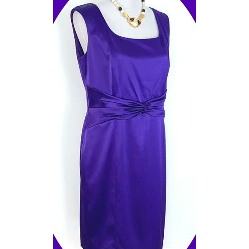 Eliza J Dress Women's 14 Purple Sleeveless‎ Midi Satin Wedding Glam Formal Dance